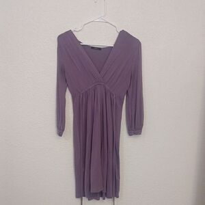 Make Offer! Purple Ruched V-Neck Sundress with 3/4 Sleeves